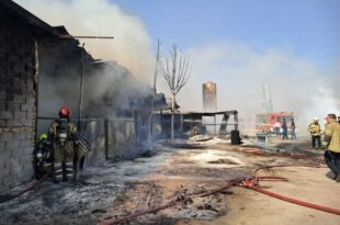 آتش‌سوزی گسترده یک گاراژ چوب‌بری در بزرگراه آزادگان/ ماجرا چه بود؟